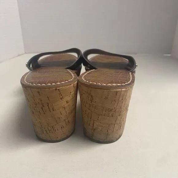 SAM EDELMAN Reid Cork Black Wedge‎ Sandals Size 9.5 M Slip On - Picture 3 of 11